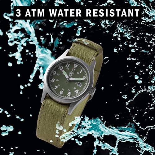 Smith & Wesson Men's Military Watch, 3 Interchangeable Canvas Straps, 3 ATM Water Resistant, Date Display, Scratch Resistant Glass, Suitable for Outdoor Activities, Swimming, 38 mm, Christmas Gift