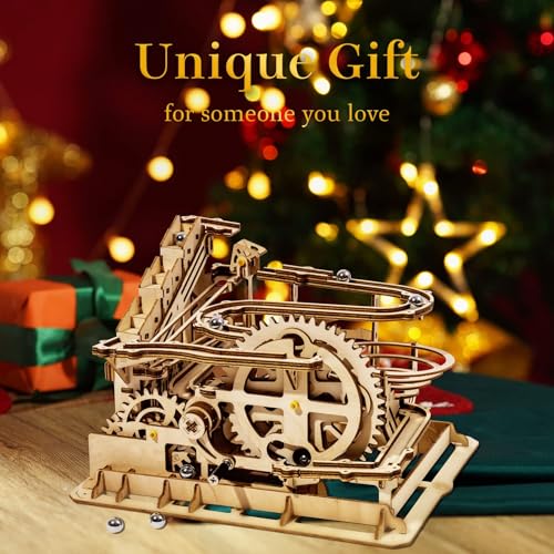 ROKR 3D Wooden Puzzles Marble Run Set - Mechanical Model Kit for Adults DIY Roller Coaster Toys Gifts for Boys/Girls (Marble Parkour)