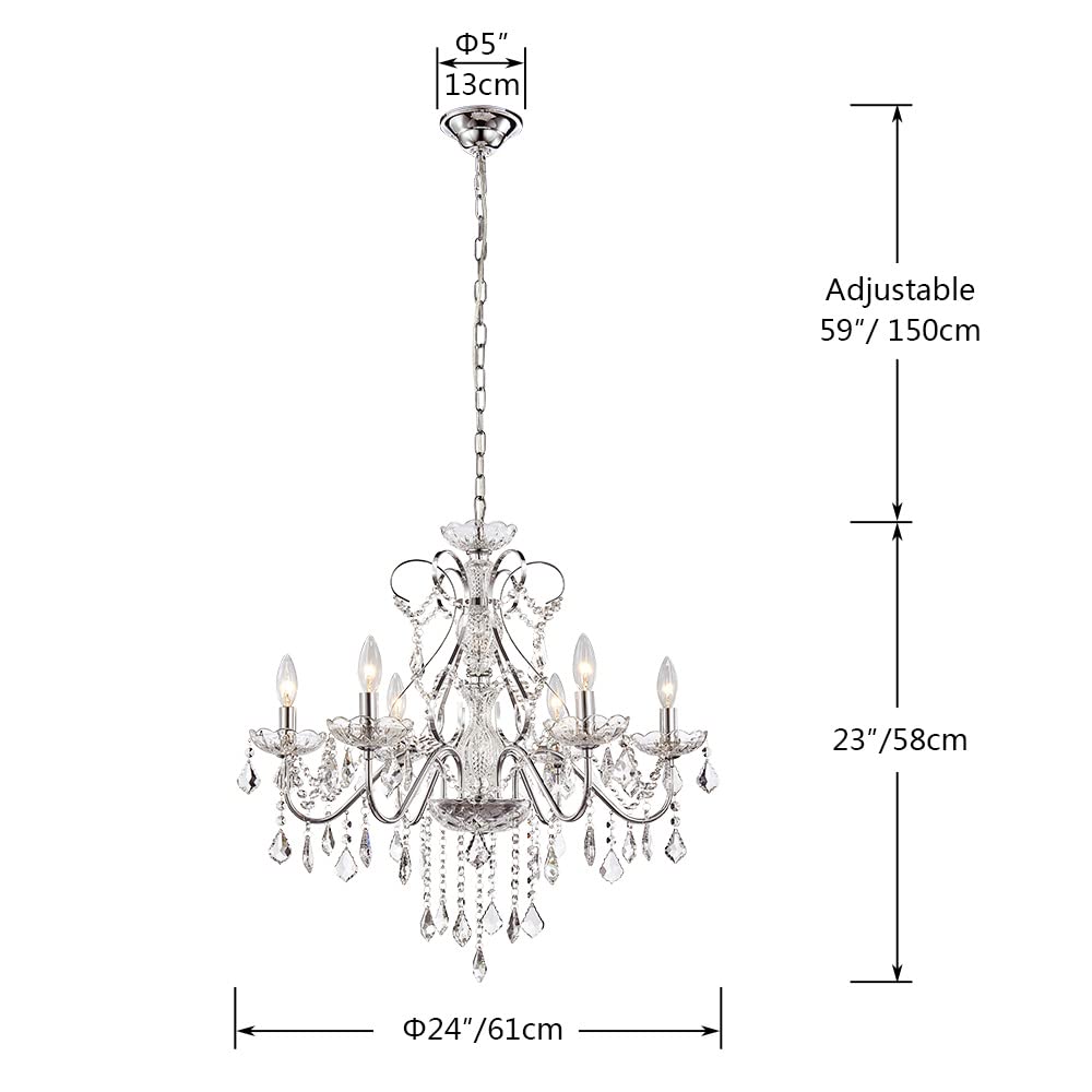 Saint Mossi 6 Light Crystal Chandelier Light Fixture Modern Chandelier Crystal Lighting, Crystal Pendant Raindrop Chandelier for Dining Room,Bedroom,Living Room,H23 x D24