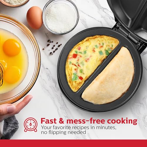 Holstein Housewares - Non-Stick Omelet & Frittata Maker, Stainless Steel - Makes 2 Individual Portions Quick & Easy (2 Section, Black)