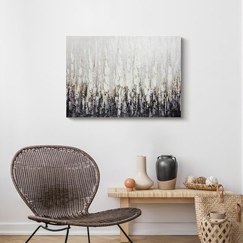 ArtbyHannah Oil Painting on Canvas DIY Kit - Hand-Painted Black and White Abstract Wall Art, 28x20 in to be Assembled Wall Decoration with Accessories - Textured Artwork