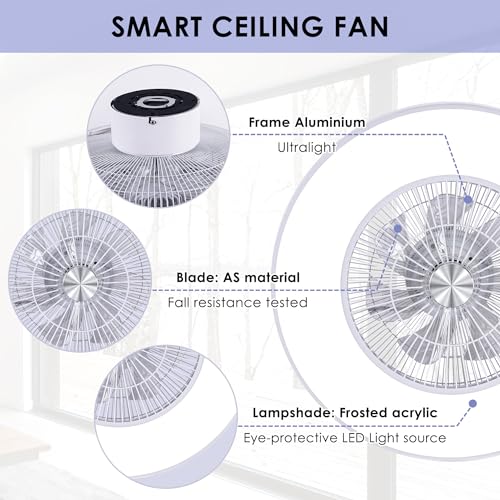 HUMHOLD 24" Bladeless Ceiling Fans with Lights and Remote/APP Control, Low Profile Ceiling Fan with 3-Dimmable Lights, Enclosed Flush Mount Ceiling Fan for Kid's Bedroom/Living Room