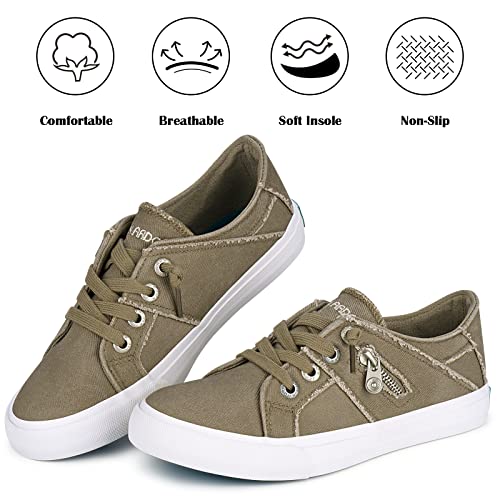 JENN ARDOR Women Fashion Canvas Sneakers Slip On Shoes Low Top Casual Walking Shoes Flats (Coffee,6)