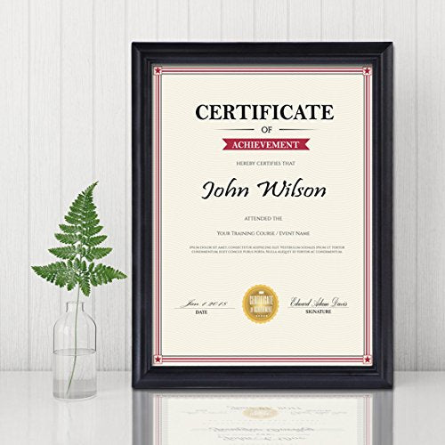 PETAFLOP 8.5x11 Certificate Frame, Black Picture Diploma Degree Document Frames with Real Glass Front, Wall or Tabletop Vertically or Horizontally Display, 4 Pack