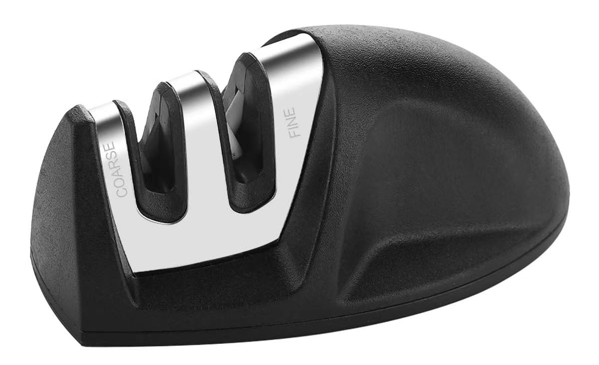 EZYUMM Knife Sharpener, 2-Stage Preset Kitchen Knife Sharpener, Coarse & Fine Slots Knife Sharpeners for Kitchen Knives (Black)