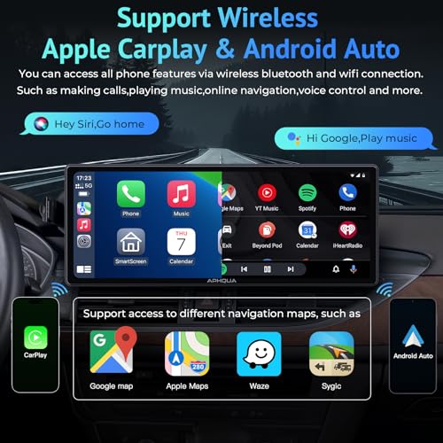 [Upgrade]-Newest Wireless Portable Carplay and Android Auto,Carplay Screen with Mirror Link/AUX/FM,7‘’Touchscreen Bluetooth 5.0, Car Play Screen