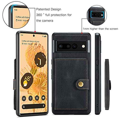 HAII for Google Pixel 7A Case PU Leather Wallet Case Detachable Magnetic Back Card Pockets Shockproof Protective Cover for Google Pixel 7A 2023 (Black)