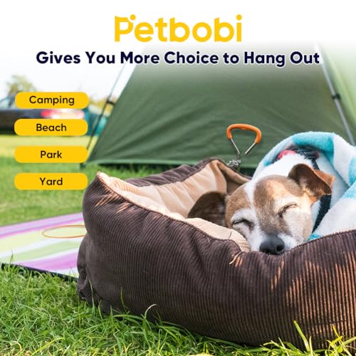 Petbobi Dog Tie Out Cable and Stake 15ft - Outdoor Dog Yard Leash, No Tangle, 16in Ground Stake for Yard, Camping and Beach, Suitable for Small Medium Dogs Up to 20lbs, Orange