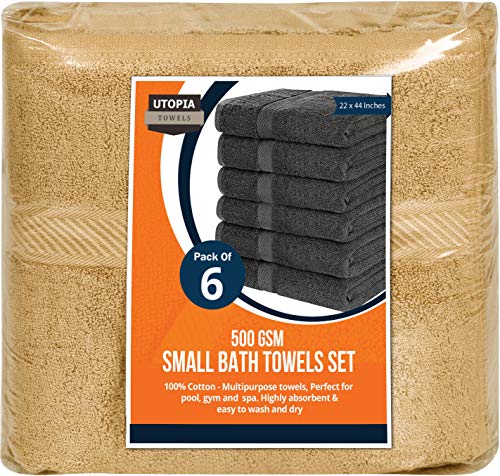 Utopia Towels 6 Pack Medium Bath Towel Set, 100% Ring Spun Cotton (24 x 48 Inches) Medium Lightweight and Highly Absorbent Quick Drying Towels, Premium Towels for Hotel, Spa and Bathroom (Beige)