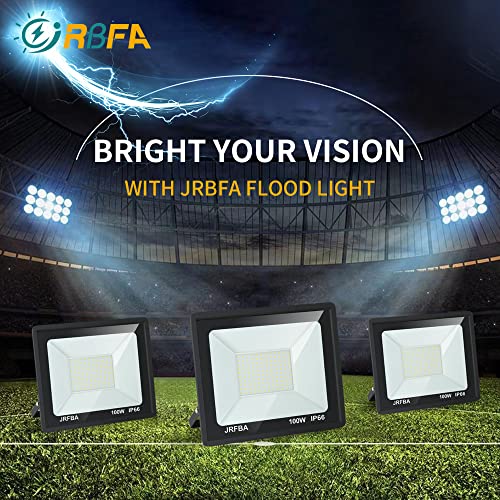 JRBFA 100W LED Flood Lights Outdoor, 10000lm LED Work Light with Plug, 6500K Daylight White, IP66 Waterproof Exterior Security Lights Outside Floodlights for Backyard, Garage, Garden, Lawn