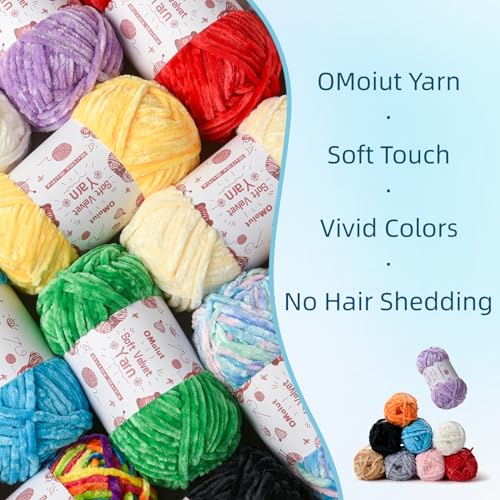 20 Pack Chenille Chunky Yarn - Baby Yarn for Crocheting Soft - White Black Brown Green Red Pink Blue Rainbow Velvet Yarn Crochet Blanket - Amigurumi Yarn Pack with Crochet Accessories
