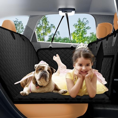 AAOVEFOX Back Seat Extender for Dogs, Dog Car Seat Cover for Back Seat Hard Bottom, Car Seat Covers for Dogs, Large Space Dog Hammock for Car, Pet Backseat Protector for Car SUV Truck, Black