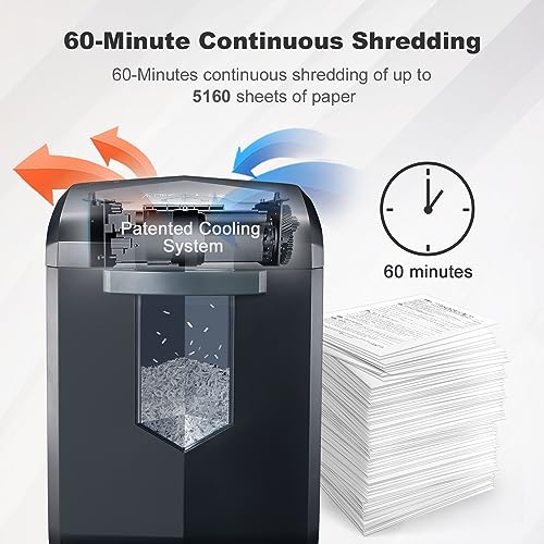 Bonsaii Heavy Duty Paper Shredder, 16-Sheet Micro Cut Shredder for Office, 60-Minute Continuous Running Time Commercial Grade Shredder with 6 Gallon Pullout Basket, P-4 Level High Security (C149-D)