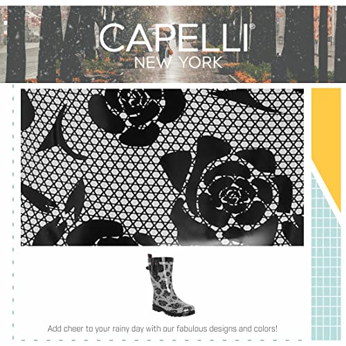 Capelli New York Ladies Geo Diamond Printed Mid-Calf Rain Boot Black Combo 7