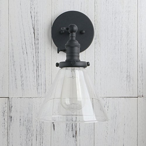 PERMO Single Sconce with Funnel Flared Glass Clear Glass Shade 1-Light Wall Sconce Wall Lamp (Chrome)