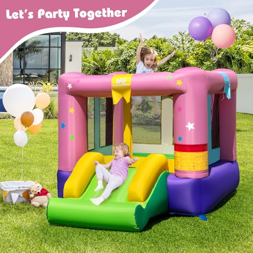 BOUNTECH Inflatable Bounce House, Bouncy House for Kids 3-12 Indoor Outdoor w/480W Blower, Jumping Area, Slide, Basketball Game, Mini Bounce House for Toddler Boys Girls Birthday Party Backyard Gifts