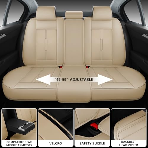 GEEMAYTEK Car Seat Cover Front Seat, Leather Seat Cover for Cars, 2Pcs Waterproof Beige Seat Cover Car Seat Protector Cushions Universal Fit for Most Cars & SUV Trucks