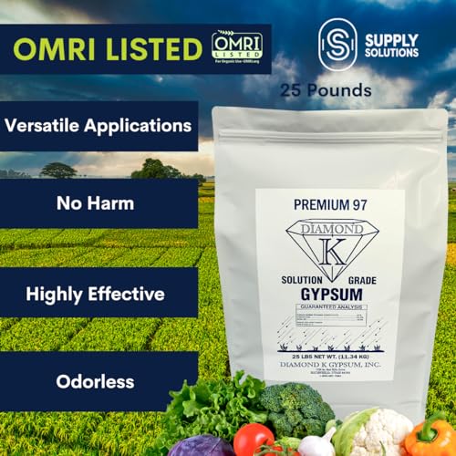 Supply Solutions Gypsum Powder - Purest and Soluble Houseplant Food Fertilizer for Indoor Plants, Outdoor, Lawn, Vegetables - Indoor Plant Nutrients, Improve Plant Growth (25 Pounds)