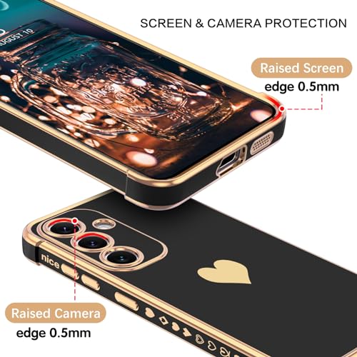 BENTOBEN for Samsung Galaxy S24 Case, Cute Heart Pattern Slim Fit Soft Flexible Shockproof TPU Bumper Non-Slip Lightweight Case Cover for Samsung Galaxy S24 6.2 inch, Black/Gold