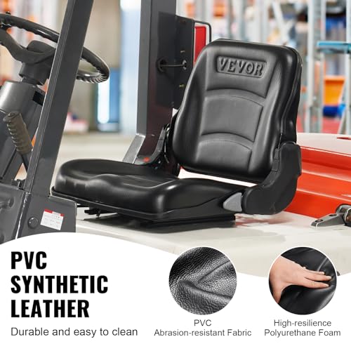 VEVOR Universal Forklift Seat, Fold Down Tractor Seat with Adjustable Angle Back and Micro Switch, 6.3-13.4 inch Extended Slot Comfortable Forklift Seat for Tractor Loader Excavator