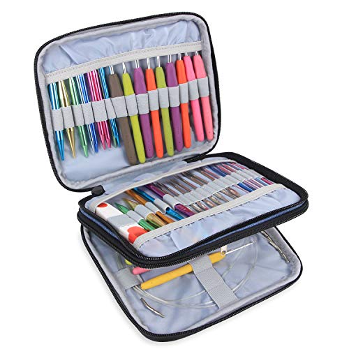 Teamoy Organizer Case for Interchangeable Circular Knitting Needles, Crochet hooks and Knitting Accessories, Keep All in Place and Easy to Carry, Blue (No Accessories Included)