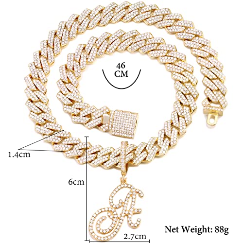 PTJDSMF Gold Silver Plated Initial Cuban Link Chain Necklace for Women Cursive Letter Gold Miami cuban link chain Iced out chain with pendant for women (Silver, T)