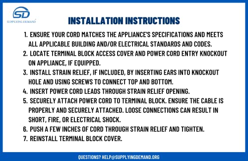 Supplying Demand 4 Foot Clothes Dryer Electrical Power Cord 3 Prong Wire 30 Amp 250 Volt