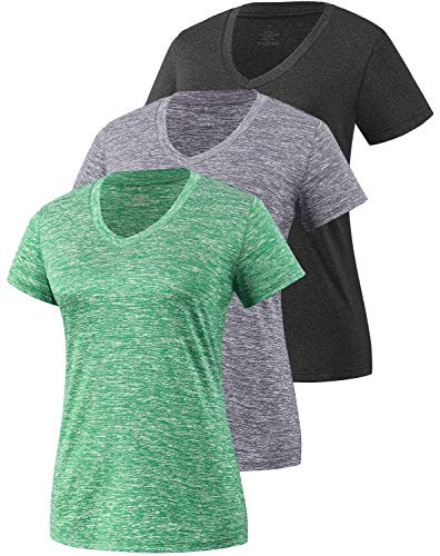 Xelky 3-4 Pack Women's V Neck Tshirt Short Sleeve Moisture Wicking Athletic Shirts Sport Activewear Fitness Workout Gym Tops 3Black/Gray/Green S