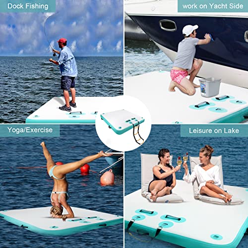 TONKOUM 10 x 6 ft Inflatable Floating Dock, Multi-People Water Platform Swim Dock, Platform Floating Raft for Lake/Boat/Island/Pool