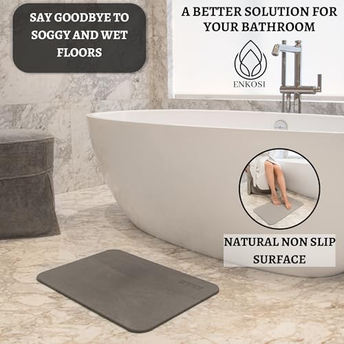 ENKOSI Stone Bath Mats for Bathroom - Fast Drying Diatomaceous Earth Shower Bath Mat - Absorbing Mats for Bathroom - Stone Bathroom Mat (23.5 x 15 Grey 2-Pack)