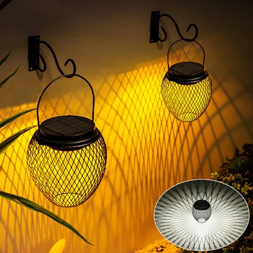 JSOT Solar Lanterns, 4 Pack Solar Lights Outdoor Waterproof Decorative Hanging Lantern, Warm/Cool White Modes Garden Yard Decor Outdoor Lanterns for Backyard Table Balcony