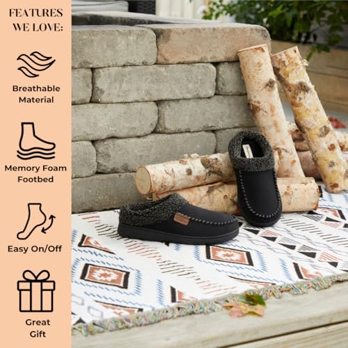 Dearfoams Men's Indoor/Outdoor Breathable Memory Foam Clog Offered in Wide Widths, Black, Large