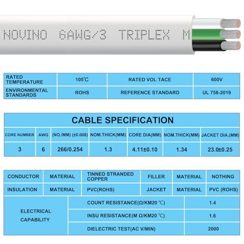 6 Gauge Marine Wire,6 AWG Marine Grade Wire,6/3 Triplex Tinned Copper Boat Cable,6 Gauge Oxygen-Free Copper Cable for Automotive RV Boat Speakers Solar Outdoors - 10ft