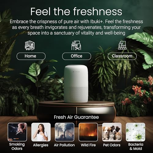 MIKO Air Purifier for Bedroom with 3-in-1 HEPA Filter & Sleep Mode, Whisper Quiet, Covers Up to 1200 ft, Smart Wi-Fi App Control - Removes Smoke, Allergens, Pets Hair, Dust, Odors, Pollutants