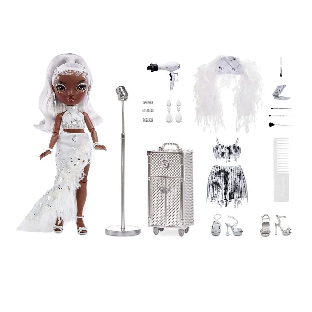 Rainbow High Rainbow Vision Rainbow Divas- Ayesha Sterling (Silver) Posable Fashion Doll with 2 Designer Outfits to Mix & Match + Vanity Playset, Great Toy Gift for Kids 6-12 Years Old & Collectors