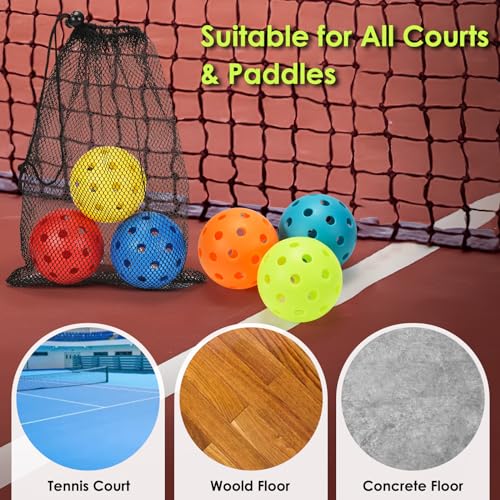 Pickleball Balls, 6 Pack 40 Holes Outdoor Pickleball Balls with Mesh Bag for Sport Indoor Play, High Elasticity & Durable Pickle Balls for All Style Pickleball Paddles, Gifts for Pickleball Lovers