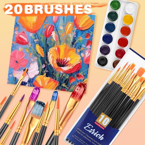 ESRICH Paint Brushes, 2 Packs / 20 Pcs Nylon Miniature Paintbrushes, Face and Body Watercolor Oil Painting Artist Professional Acrylic Paint Brushes Set,Black