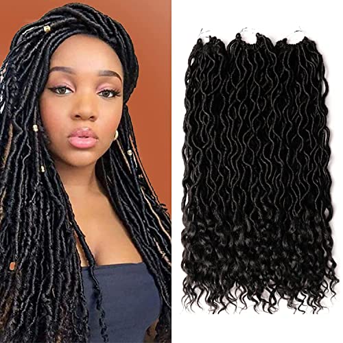 Goddess Locs Crochet Hair - 6 Packs 14 Inch Curly Faux Locs Crochet Hair For Black Women, Pre Looped Crochet Hair Wavy Faux Locs Synthetic Braids Hair Extensions(14Inch, T1B-27#)