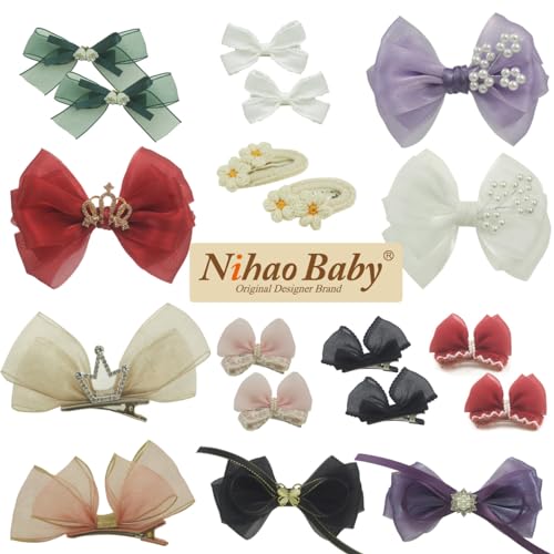 Nihao Baby HandmadePink Bows for Toddler Girls Baby Pearls Hair Clips-2PCS