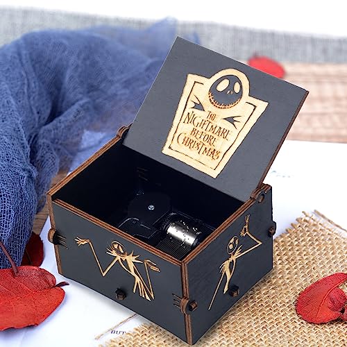 Kcikn The Nightmare Hand-cranked Musical Box, Wooden Engraved Music Box Playing Melody This is Halloween for Boys Girls,Big Size Music Box for Halloween Christmas Thanksgiving