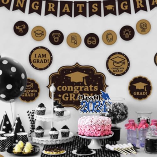 Class of 2024 Graduation Cake Topper Blue Glitter Grad 2024 Happy Graduation Congratulations Cake Decorations Graduation Congrats Grad We are So Proud of You Party Supplies