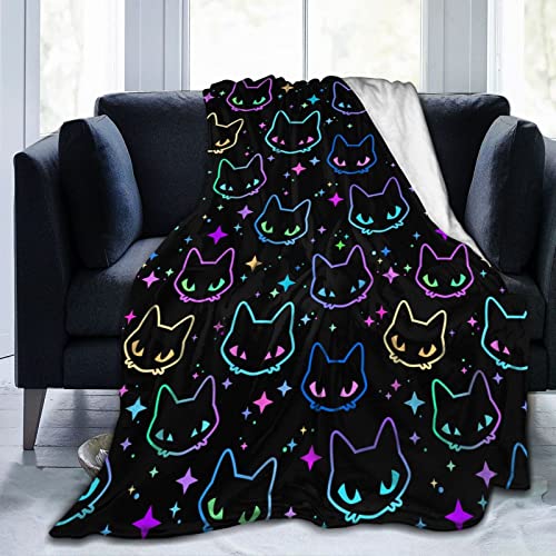 Colorful Cat Throw Blanket Plush Flannel Bed Sofa Couch Office Home Women Men Soft Warm Lightweight 50 x 60 inches
