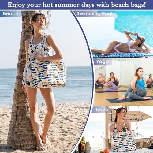 Beach Bags For Women - Large Beach Bags with Zipper Waterproof Sandproof Swim Pool Bag Large Tote