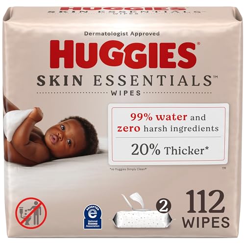 Huggies Skin Essentials Baby Wipes, Hypoallergenic, 99% Water, 2 Flip Top Packs (112 Wipes Total)