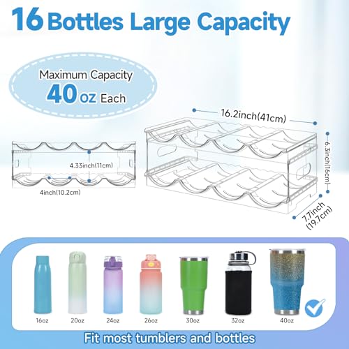 Amaoot Large Compartment Water Bottle Organizer,2 Tier Stackable Water Bottle Rack for Cabinet,Tumbler Storage Organizer for Kitchen,Fridge,Cabinet Organization and Storage