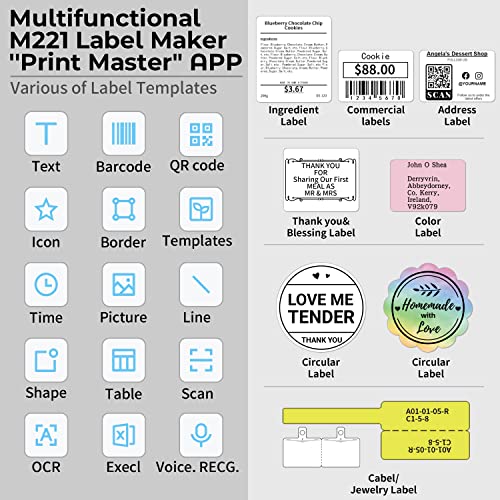 Goknu M221 Label Maker-Flagship’s Advanced 3Inch Bluetooth Thermal Label Printer, Print Clearer & Sharper, for Address, Barcode, Ingredient,Crafts, Label Printer for Small Business, for Phone & PC