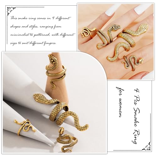 Frodete Snake Stackable Rings for Women Snake Jewelry Set Adjustable Vintage Reptile Serpent Rings Punk Goth Knuckle Rings Halloween Party Costume Accessories