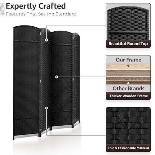 Sorbus 4 Panel Room Divider 6 ft. Tall - Privacy Screen, Extra Wide Double Hinged Panels, Mesh Hand-Woven Design, Partition Room Dividers and Folding Privacy Screens, Wall Divider for Room Separation