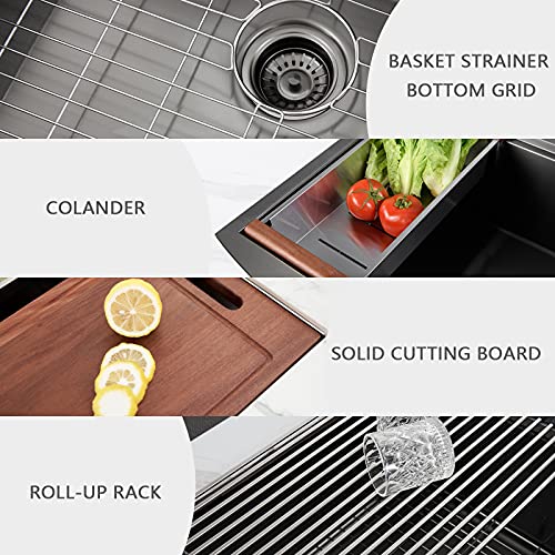 CELAENO 33 inch Farmhouse Kitchen Sink, Heavy Duty Single Bowl Apron Front Stainless Steel Workstation 18 Gauge, 9” Deep Handmade R10 Radius Farm Sink with Various Accessories