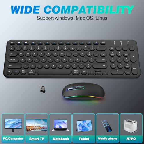 cimetech Bluetooth Keyboard and Mouse, Rechargeable Dual-Mode (Bluetooth 5.1 + USB) Wireless Keyboard and Mouse Combo, Ultra-Slim Multi-Device Keyboard for Mac, iPad, Computer, PC, Windows - Black
